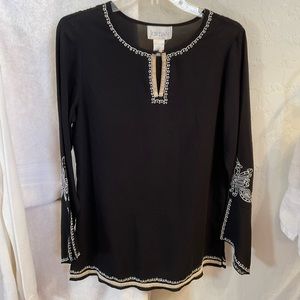 Vintage Stunning Jordan Embroidered Semi Sheer Fancy Top, Butterfly on sleeves